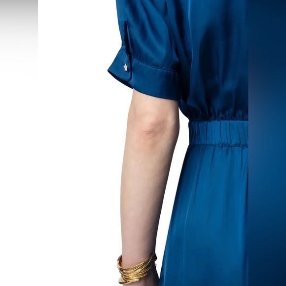 ZADIG & VOLTAIRE NWT Blue Rima Satin Midi Dress - Overseas Star Button Detail - Picture 3 of 15